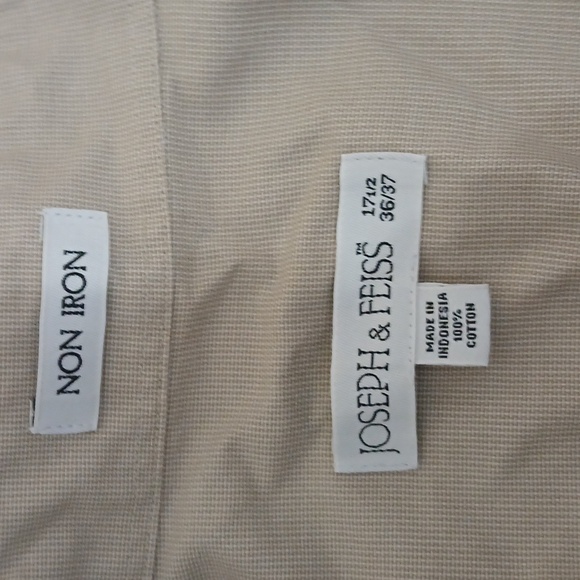 Joseph & Feiss Men’s 17.5 Light Tan Non-Iron 100% Cotton Shirt - Picture 3 of 5
